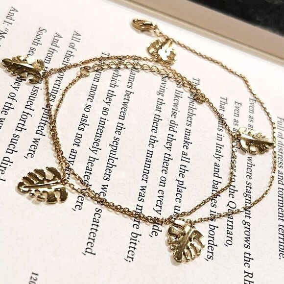 SALE 18k Stamped Gold Filled Monstera Leaf Charm Necklace - Picture 2 of 6